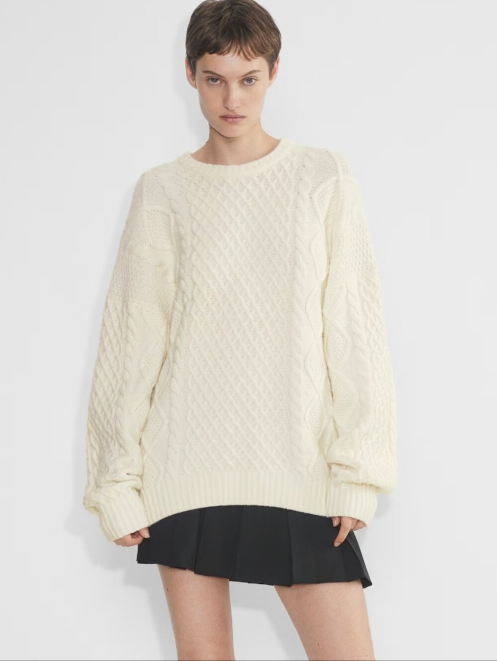 ARITZIA SUNDAY BEST Peggy nude tan wool blend cable knit oversized sweater